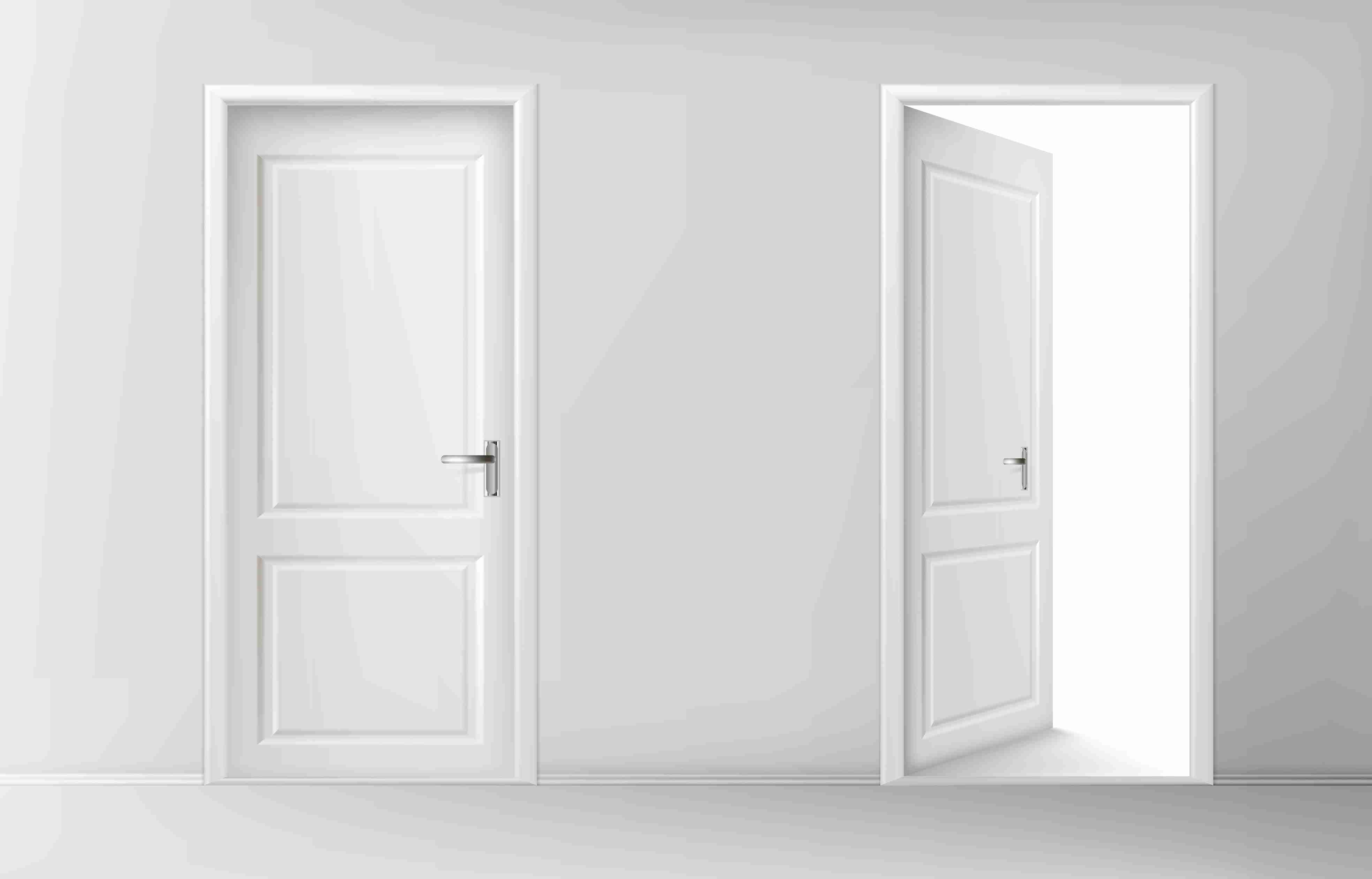 Open and closed white wooden doors Free Vector